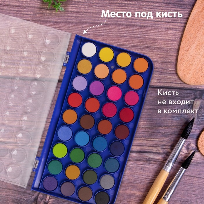 Акварель сухая 36 цветов, BRAUBERG  Акварель сухая 36 цветов, BRAUBERG "PREMIUM", круглые кюветы 23 мм, пенал