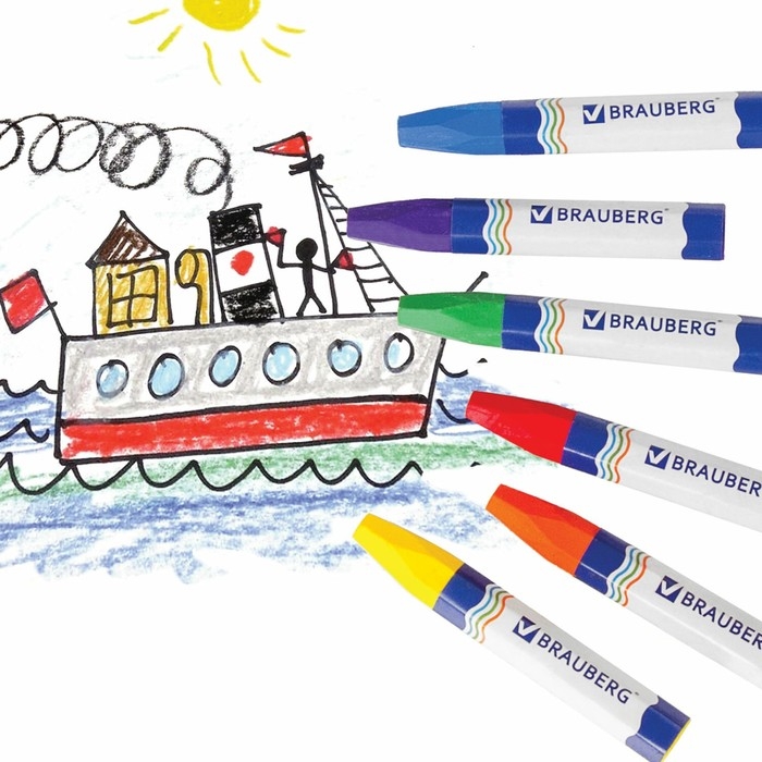 Мелки восковые 12 цветов BRAUBERG, утолщенные, шестигранные, на масляной основе Мелки восковые 12 цветов BRAUBERG, утолщенные, шестигранные, на масляной основе