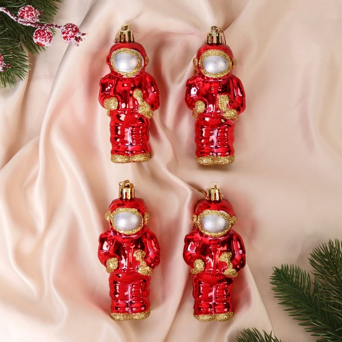 Украшение ёлочное Украшение ёлочное "Космонавт" (набор 4 шт) 4,5х10,5 см, красный