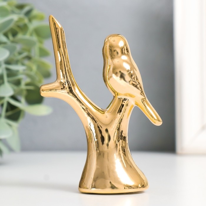 Сувенир керамика Сувенир керамика "Воробушек на дереве" золото 7,5х3,7х10,5 см