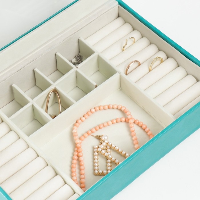 Шкатулка кожзам для украшений  Шкатулка кожзам для украшений "Хэмптонс" голубая 5,5х27х18 см