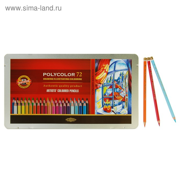 Карандаши художественные 72 цвета, Koh-I-Noor PolyColor 3827, мягкие, в металлическом пенале Карандаши художественные 72 цвета, Koh-I-Noor PolyColor 3827, мягкие, в металлическом пенале