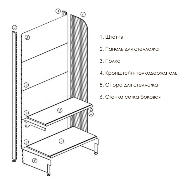 Стенка сетка боковая, 1750×400 мм, цвет белый