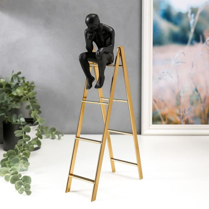 Сувенир полистоун, металл Сувенир полистоун, металл "Мыслитель на лестнице" чёрный с золотом 30,6х6,7х16 см
