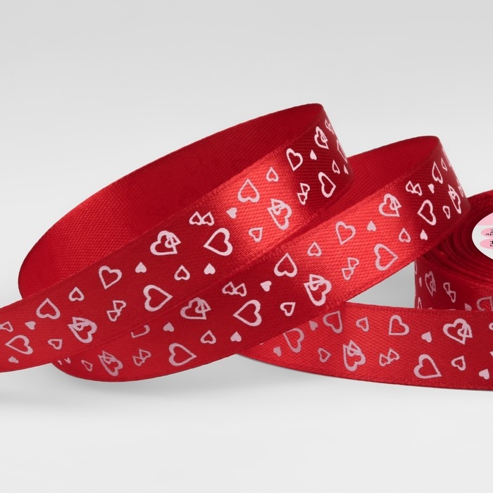 Лента атласная «Сердца», 15 мм × 23 ± 1 м, цвет красный №026 Лента атласная «Сердца», 15 мм × 23 ± 1 м, цвет красный №026