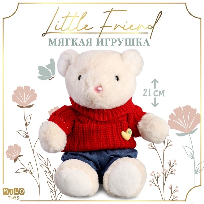 Мягкая игрушка Little Friend, новогодний мишка в красном свитере, 21 см Мягкая игрушка Little Friend, новогодний мишка в красном свитере, 21 см