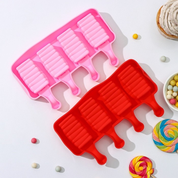 Форма для мороженого «Венеция», силикон, 19,3×11×2,4 см, 4 ячейки (5,5×2,9 см), цвет МИКС Форма для мороженого «Венеция», силикон, 19,3×11×2,4 см, 4 ячейки (5,5×2,9 см), цвет МИКС