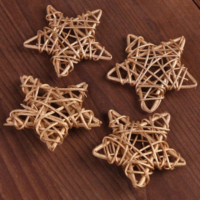 Декор для творчества из лозы «Звезда» набор 4 шт., размер 1 шт. — 6,5 см, цвет золото Декор для творчества из лозы «Звезда» набор 4 шт., размер 1 шт. — 6,5 см, цвет золото