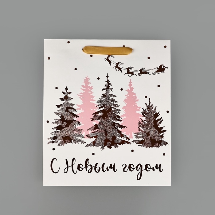 Пакет подарочный новогодний ламинированный «Сказочный лес», тиснение, M 30 х 26 х 9 см, Новый год Пакет подарочный новогодний ламинированный «Сказочный лес», тиснение, M 30 х 26 х 9 см, Новый год