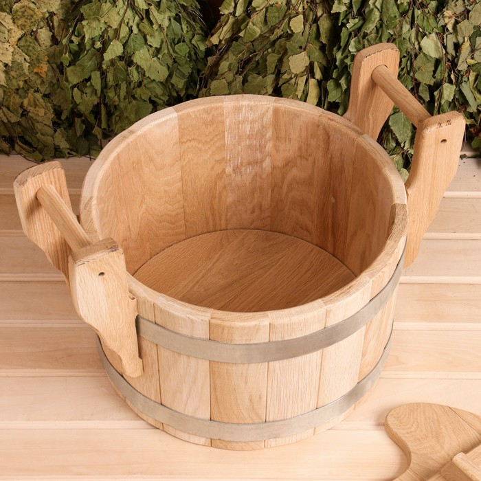 Запарник из дуба, премиум, 23л, с крышкой, на два веника Запарник из дуба, премиум, 23л, с крышкой, на два веника