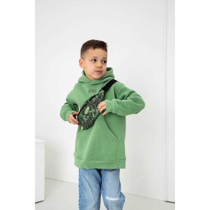 Сумка детская поясная для мальчика «Динозавры», на молнии, наружный карман, цвет зелёный