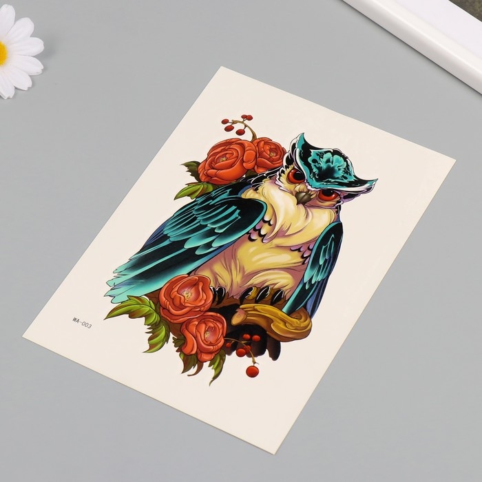 Татуировка на тело цветная Татуировка на тело цветная "Сова в пионах" 26,1х14,6 см