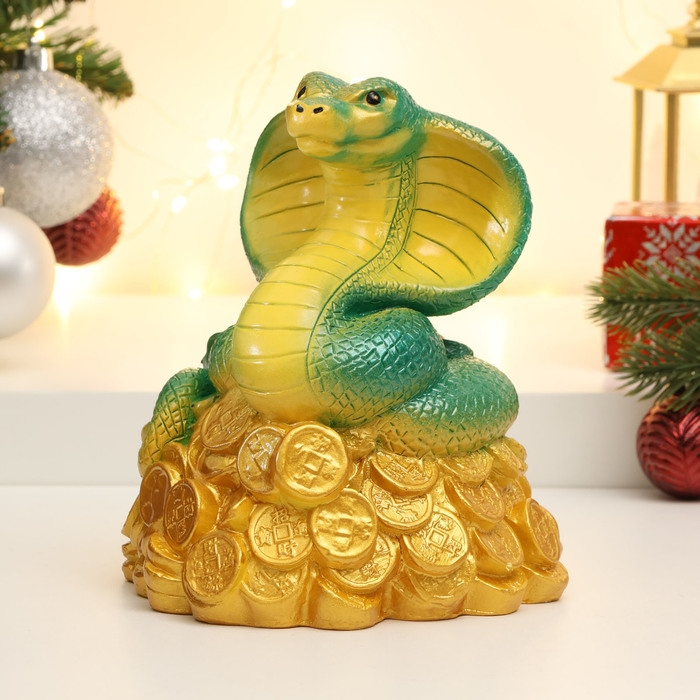 Копилка Копилка "Змея на деньгах" зеленая, 16см