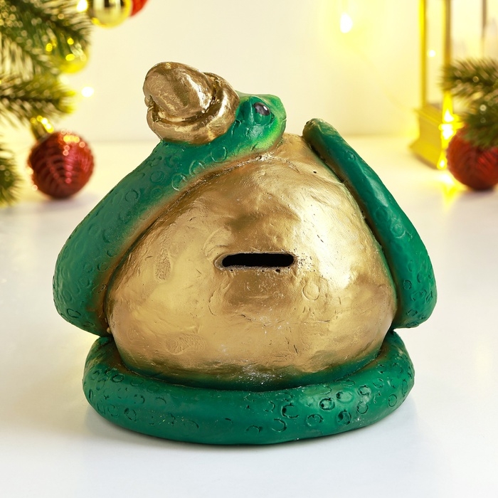 Новый год. Символ 2025. Копилка Новый год. Символ 2025. Копилка "Змея с шаром" 16х16х15см, зеленая