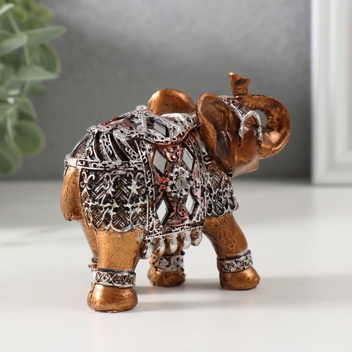 Сувенир полистоун Сувенир полистоун "Бронзовый слон в серебристой попоне с зеркалами" 9,5х5х7 см