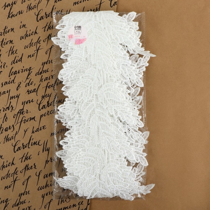 Кружево гипюровое, 100 мм × 6,8 ± 0,5 м, цвет белый Кружево гипюровое, 100 мм × 6,8 ± 0,5 м, цвет белый