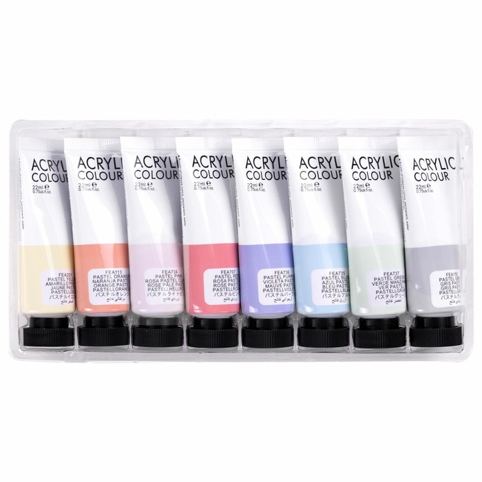 Краска акриловая в тубе, набор 8 цветов х 22 мл, BRAUBERG HOBBY, пастельные оттенки, 192406 Краска акриловая в тубе, набор 8 цветов х 22 мл, BRAUBERG HOBBY, пастельные оттенки, 192406