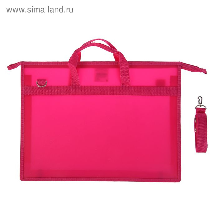Папка для чертежей и рисунков A3, 420 х 343 х 50 мм, с ручками, пластиковая, молния сверху, 0.9 мм,  Папка для чертежей и рисунков A3, 420 х 343 х 50 мм, с ручками, пластиковая, молния сверху, 0.9 мм, "Стандарт" ПР 5, плечевой ремень, розовая