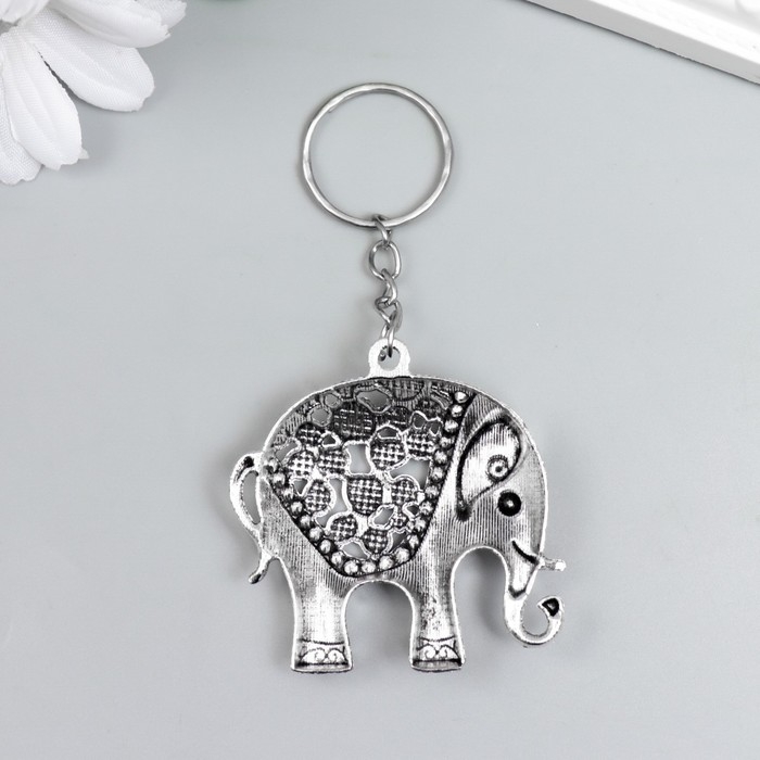 Брелок металл  Брелок металл "Слон в попоне" серебро 4,5х4,5 см