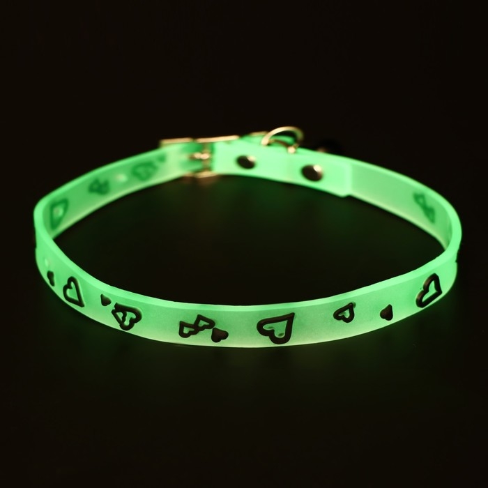 Ошейник, светящийся в темноте, Ошейник, светящийся в темноте, "Нежные сердца" (люминесцентный), 30 х 1 см, ОШ 19-26 см, микс