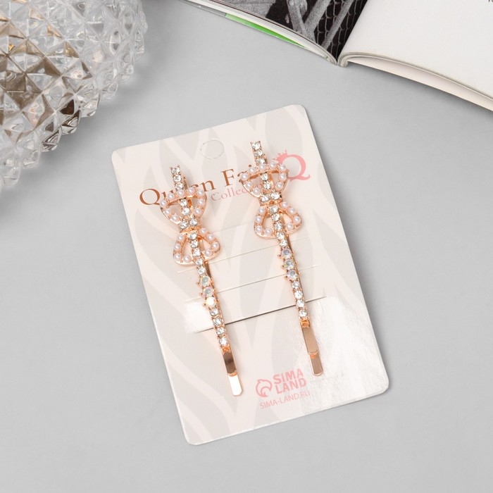 Невидимка для волос  Невидимка для волос "Глория" (набор 2 шт) бант, 6 см, розовое золото