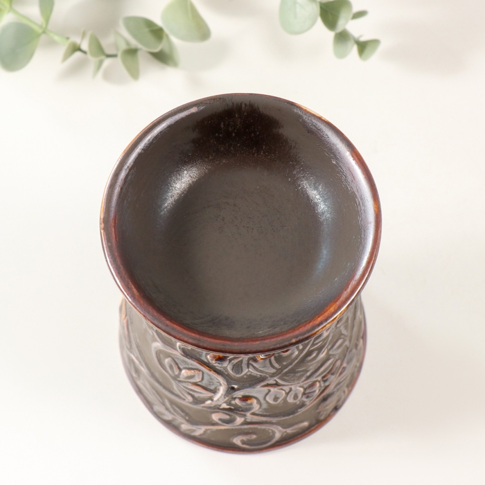 Аромалампа керамика Аромалампа керамика "Растительный узор" тёмно-коричневая 9,5х9,5х12 см