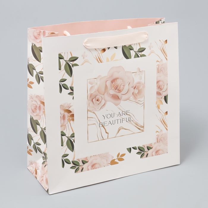 Пакет подарочный ламинированный квадратный, упаковка, «Beautiful», 30 х 30 х 12 см