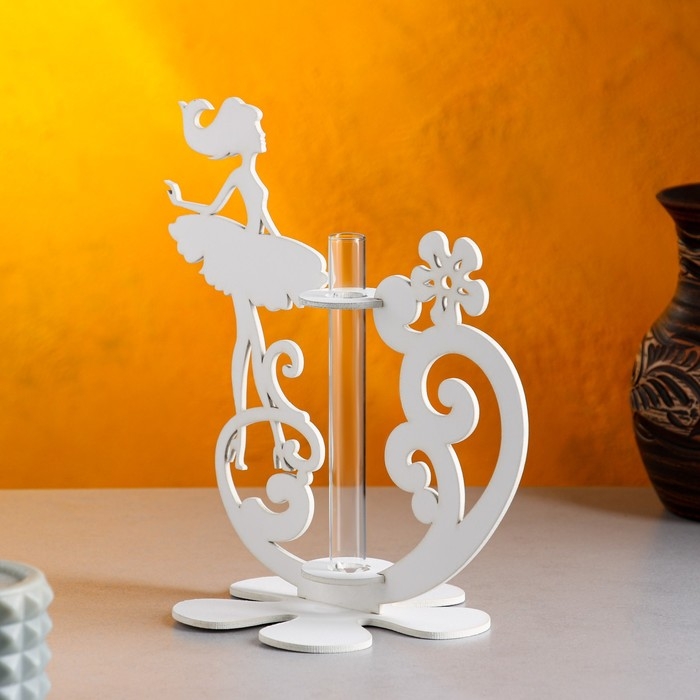 Кашпо деревянное 13.5×13×22 см с 1 колбой  Кашпо деревянное 13.5×13×22 см с 1 колбой "Балерина", белый Дарим Красиво