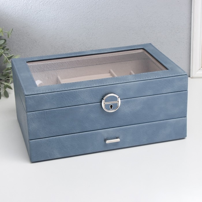 Шкатулка кожзам для украшений  Шкатулка кожзам для украшений "Кабрина" синяя 30,5х20х13,5 см