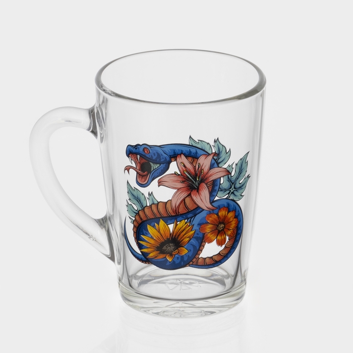 Кружка стеклянная кофейная «Цветы и змеи», 300 мл, МИКС