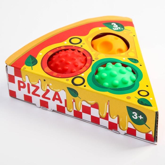 Набор развивающих тактильных мячиков «Пицца», с пищалкой, 3 шт, Крошка Я Набор развивающих тактильных мячиков «Пицца», с пищалкой, 3 шт, Крошка Я