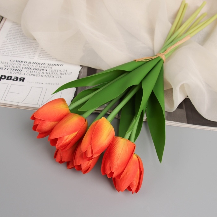 Цветы искусственные «Тюльпан люкс» (7 штук в связке) 32 см, оранжевый Цветы искусственные «Тюльпан люкс» (7 штук в связке) 32 см, оранжевый