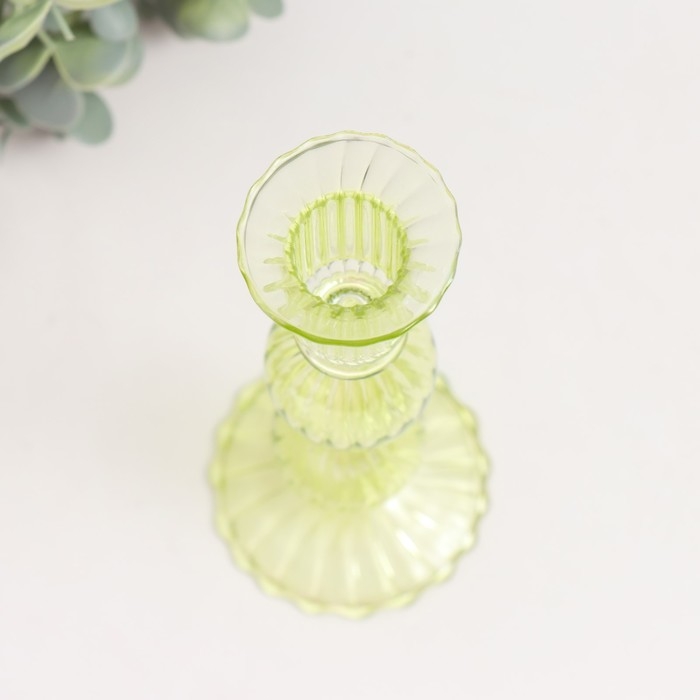 Подсвечник стекло на 1 свечу "Физалис" прозрачный жёлто-зеленый 8х8х26 см
