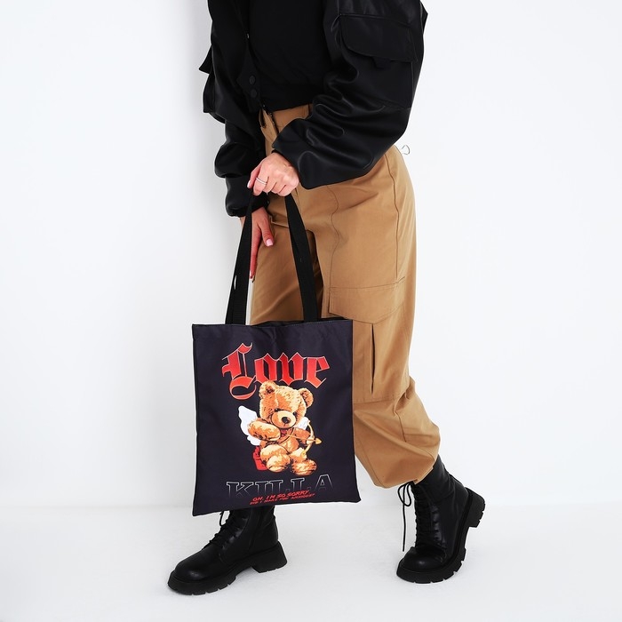 Шопер Шопер "Мишка ангел" 35 х 0,5 х 40, отдел без молнии, без подклада, чёрный