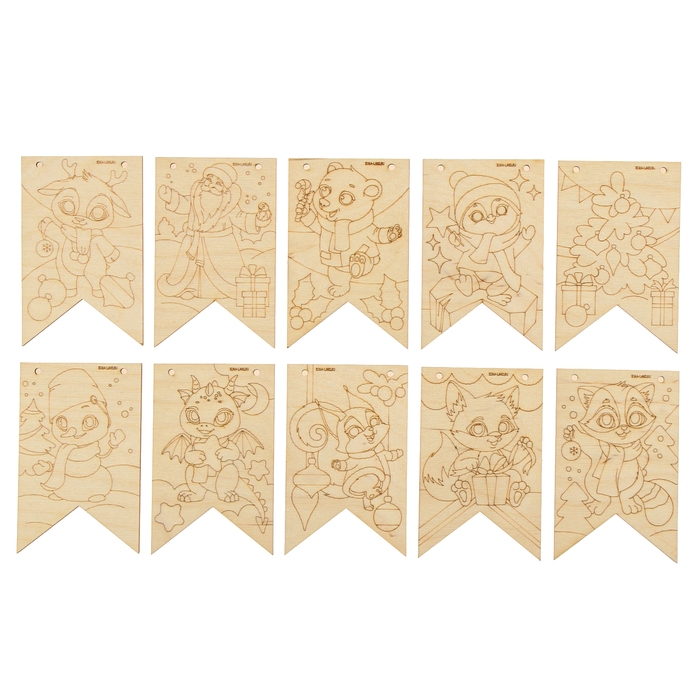 Новогодняя роспись по дереву &laquo;Новый год! Новогодние флажки&raquo;