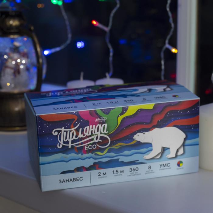 Гирлянда «Занавес» 2 × 1.5 м, IP20, прозрачная нить, 360 LED, свечение мульти, 8 режимов, 220 В Гирлянда «Занавес» 2 × 1.5 м, IP20, прозрачная нить, 360 LED, свечение мульти, 8 режимов, 220 В