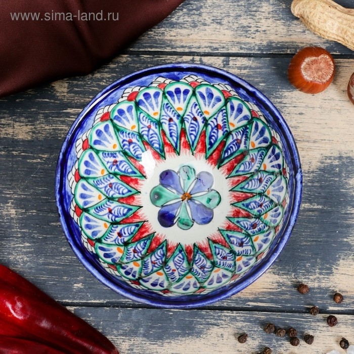 Пиала чайная Риштанская керамика  Пиала чайная Риштанская керамика "Узоры" большая, 11 см, микс