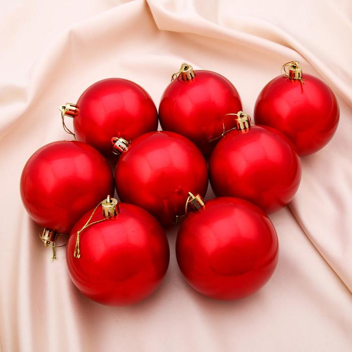 Набор шаров пластик d-8 см, 8 шт Набор шаров пластик d-8 см, 8 шт "Глянец" красный