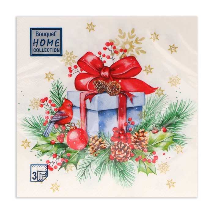 Новогодние салфетки бумажные Home Collection Сlassic «Подарок на Новый год», 3 слоя, 33х33 см, 20 шт Новогодние салфетки бумажные Home Collection Сlassic «Подарок на Новый год», 3 слоя, 33х33 см, 20 шт