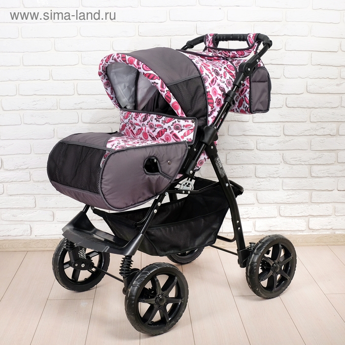 Коляска-трансформер «Гном», пластиковые колёса, оттенки розового, рисунок МИКС Коляска-трансформер «Гном», пластиковые колёса, оттенки розового, рисунок МИКС