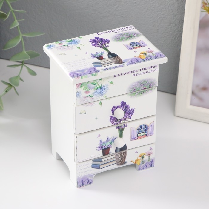 Шкатулка дерево 3 ящика  Шкатулка дерево 3 ящика "Ваза с лавандой" 6,5х9х12 см