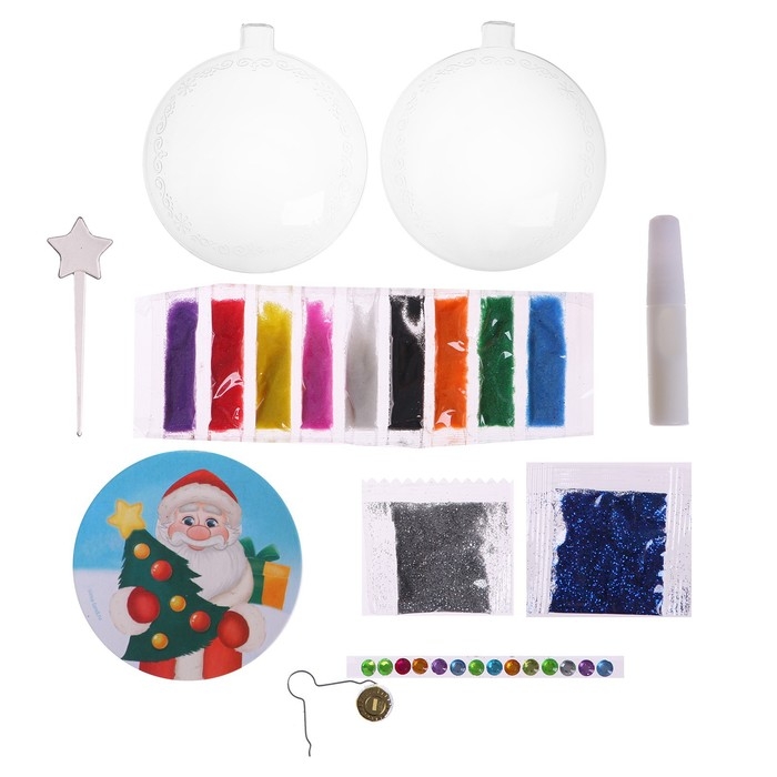Ёлочный шар - фреска своими руками на новый год «Дед Мороз и ёлочка», новогодний набор для творчества Ёлочный шар - фреска своими руками на новый год «Дед Мороз и ёлочка», новогодний набор для творчества