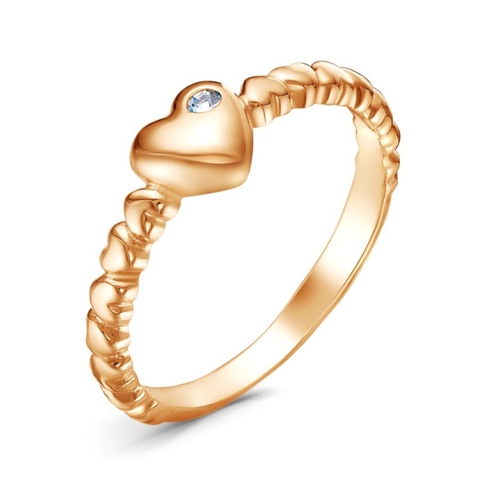 Кольцо «Сердца», розовое золочение, цвет белый, 17,5 размер