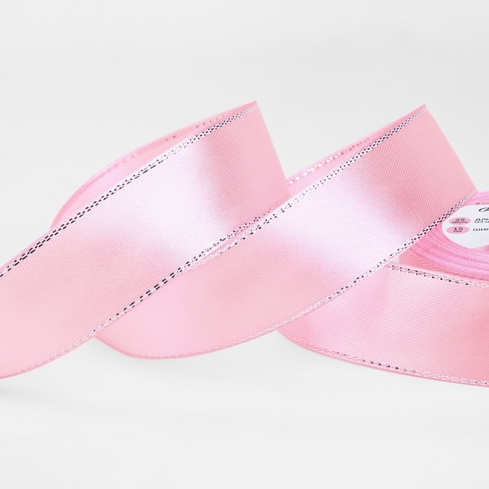 Лента атласная &laquo;Серебряные нити&raquo;, 25 мм &times; 23 &plusmn; 1 м, цвет розовый №004
