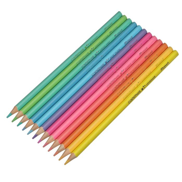Карандаши 12 цветов Maped Color` Peps Pastel, треугольные, ударопрочные, картон, футляр Карандаши 12 цветов Maped Color` Peps Pastel, треугольные, ударопрочные, картон, футляр