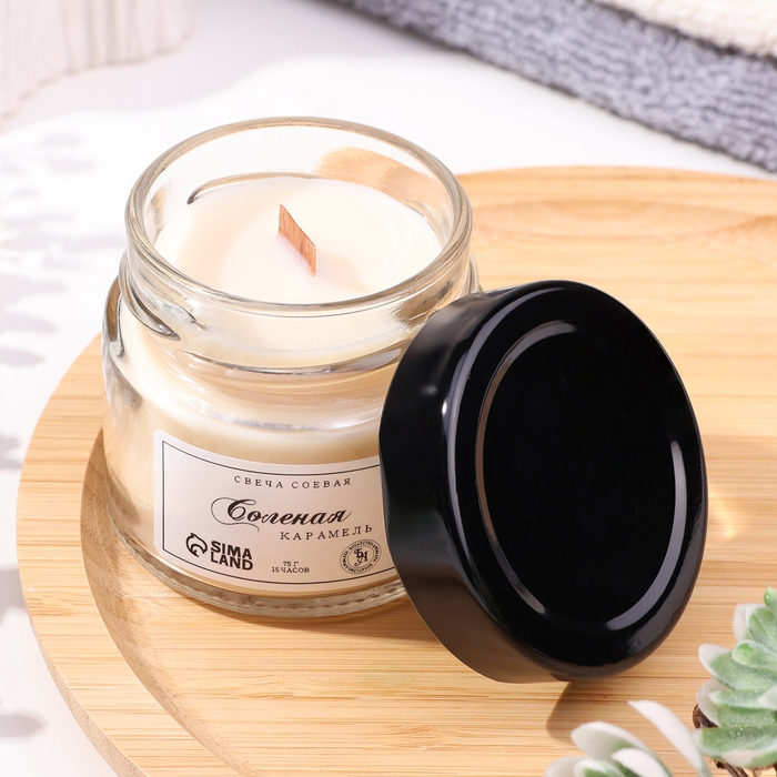 Свеча ароматическая из соевого воска в банке, 75 г, соленая карамель Свеча ароматическая из соевого воска в банке, 75 г, соленая карамель