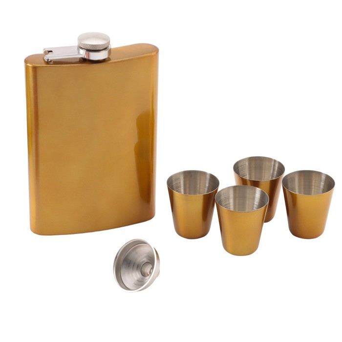 Подарочный набор 6 в 1: фляжка 270 мл, воронка, 4 рюмки, золотой 18 х 24 см Подарочный набор 6 в 1: фляжка 270 мл, воронка, 4 рюмки, золотой 18 х 24 см