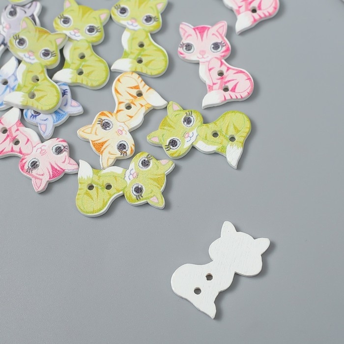 Пуговицы дерево для творчества 2 прокола Пуговицы дерево для творчества 2 прокола "Кошка" набор 15 шт 1,6х2,6 см МИКС