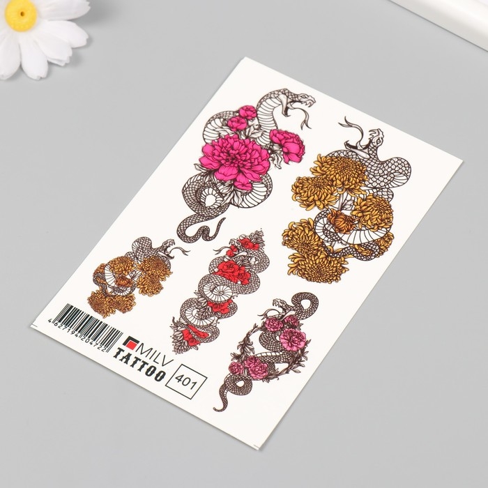 Новогодня татуировка на тело Новогодня татуировка на тело "Цветы и змеи" 10х15 см