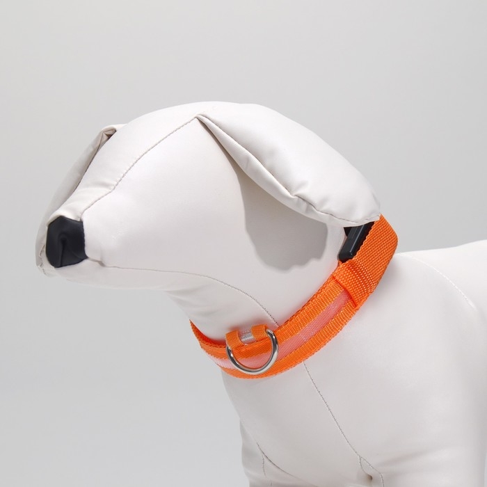 Ошейник с подсветкой размер S, ОШ 35-43 х 2,5 см, 3 режима свечения оранжевый Ошейник с подсветкой размер S, ОШ 35-43 х 2,5 см, 3 режима свечения оранжевый